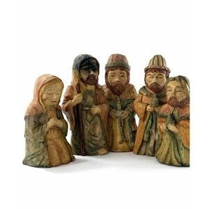 Vintage Nativity Set Incomplete 5pc Figures Mary Joseph Wise Men Hand Painted